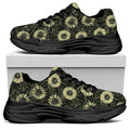 Dark Sunflower Pattern Print Black Chunky Shoes