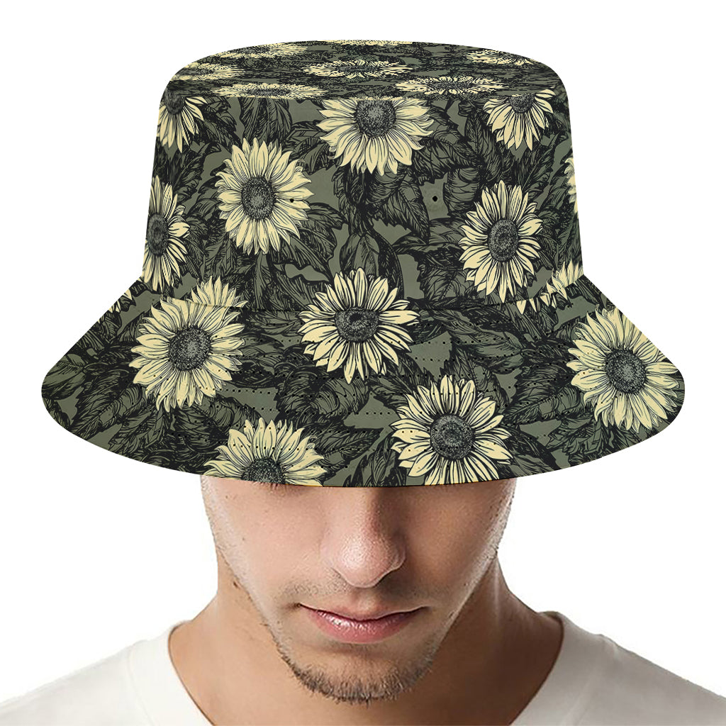 Dark Sunflower Pattern Print Bucket Hat