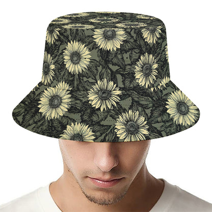 Dark Sunflower Pattern Print Bucket Hat
