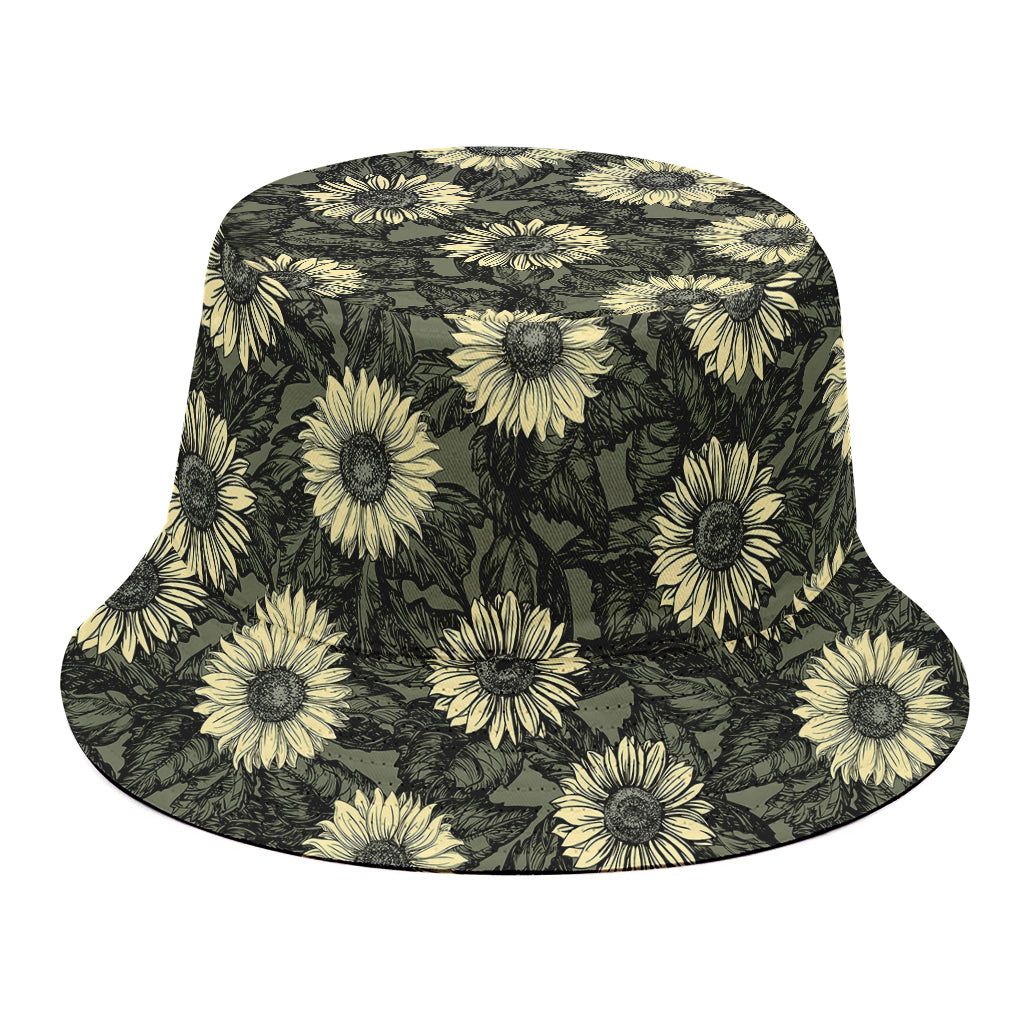 Dark Sunflower Pattern Print Bucket Hat
