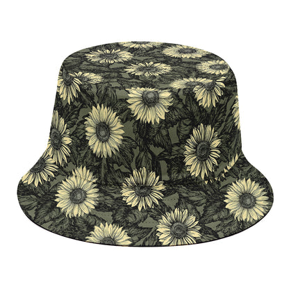 Dark Sunflower Pattern Print Bucket Hat