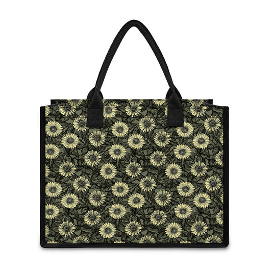 Dark Sunflower Pattern Print Canvas Tote Bag