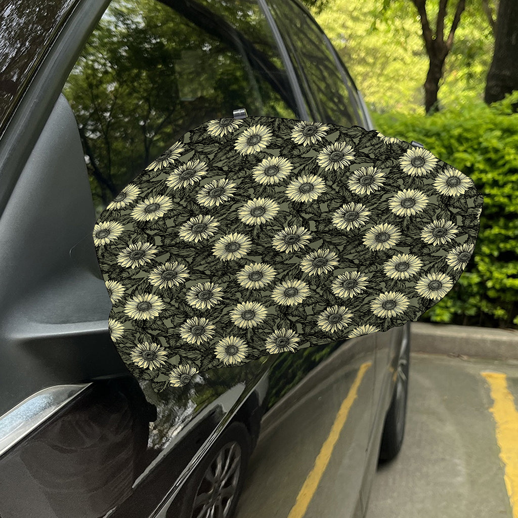 Dark Sunflower Pattern Print Car Side Mirror Covers