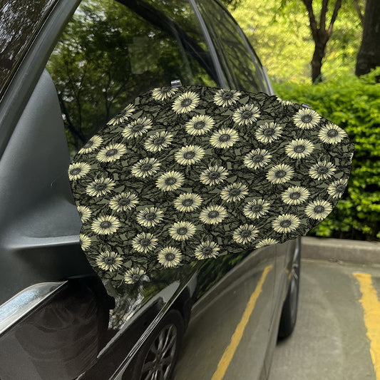Dark Sunflower Pattern Print Car Side Mirror Covers
