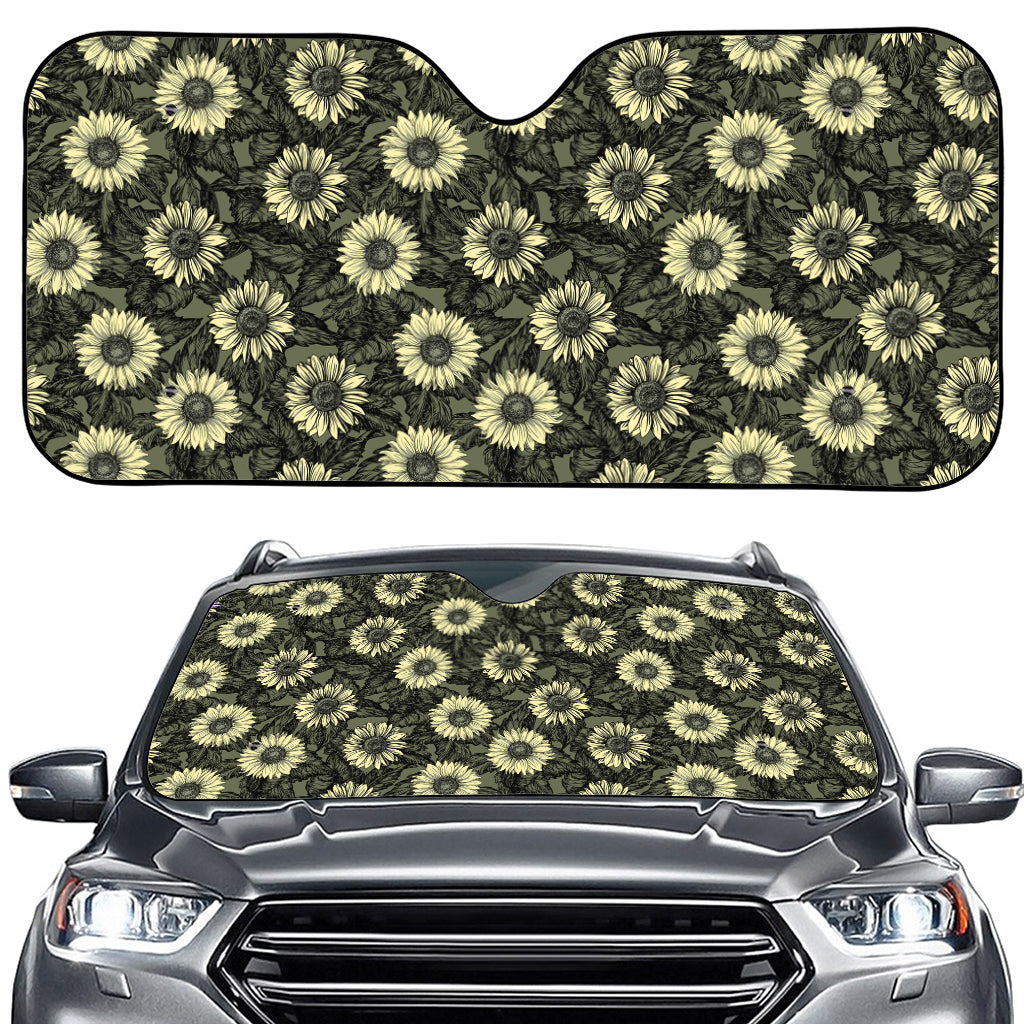 Dark Sunflower Pattern Print Car Windshield Sun Shade