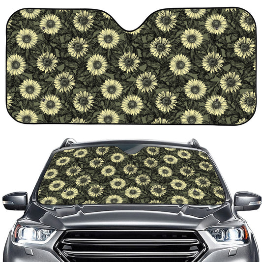 Dark Sunflower Pattern Print Car Windshield Sun Shade
