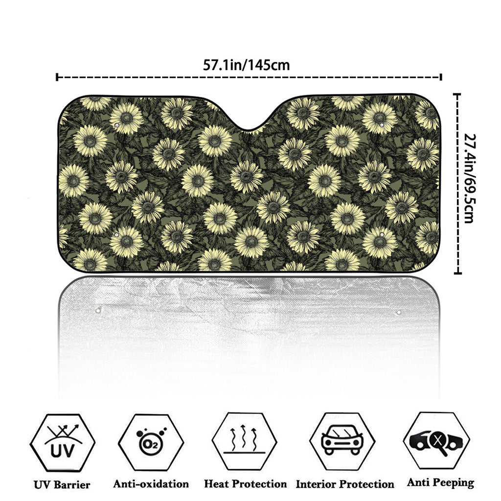 Dark Sunflower Pattern Print Car Windshield Sun Shade