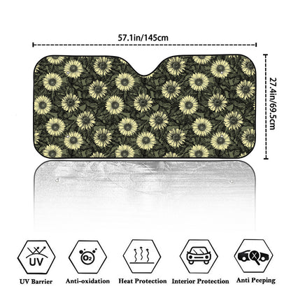 Dark Sunflower Pattern Print Car Windshield Sun Shade