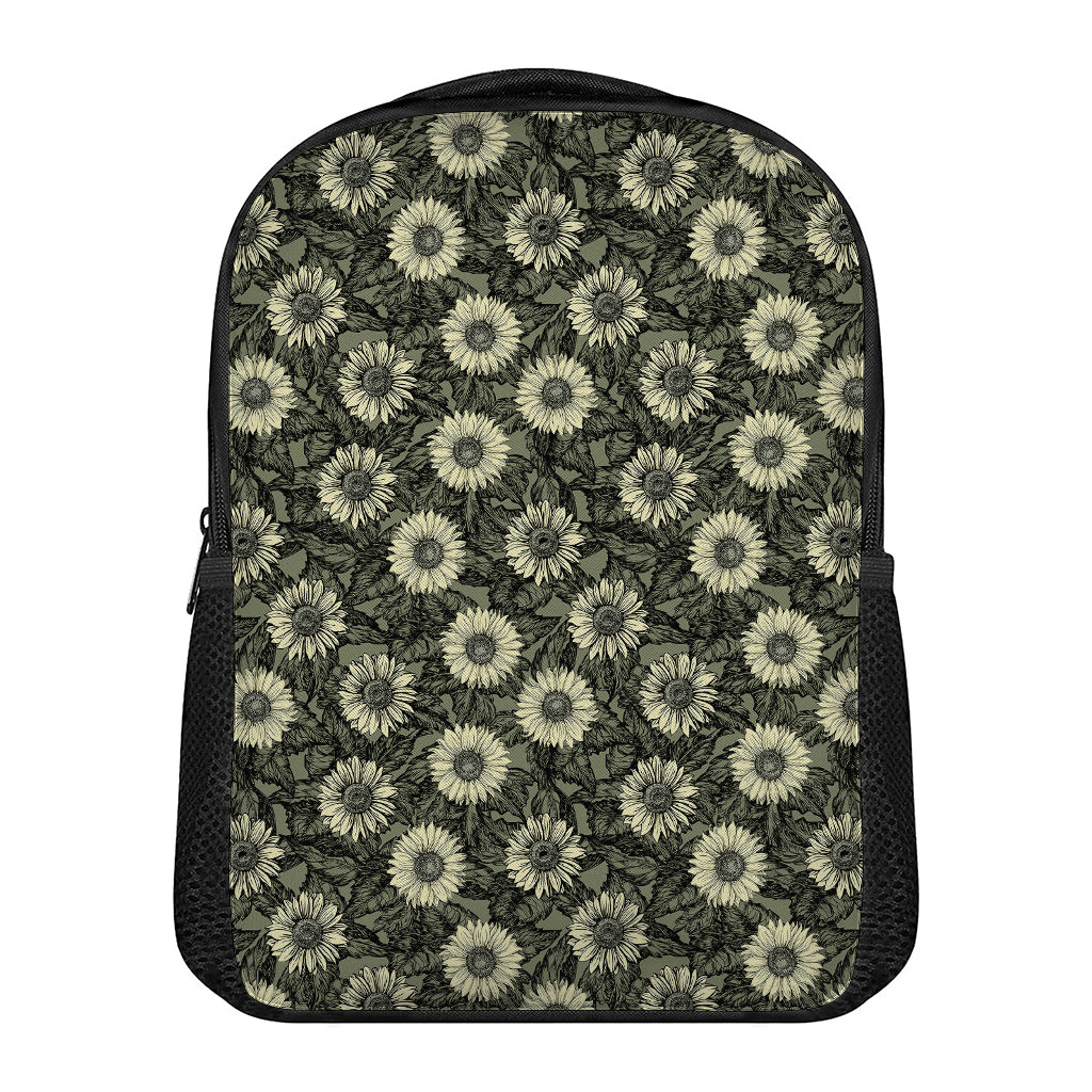 Dark Sunflower Pattern Print Casual Backpack