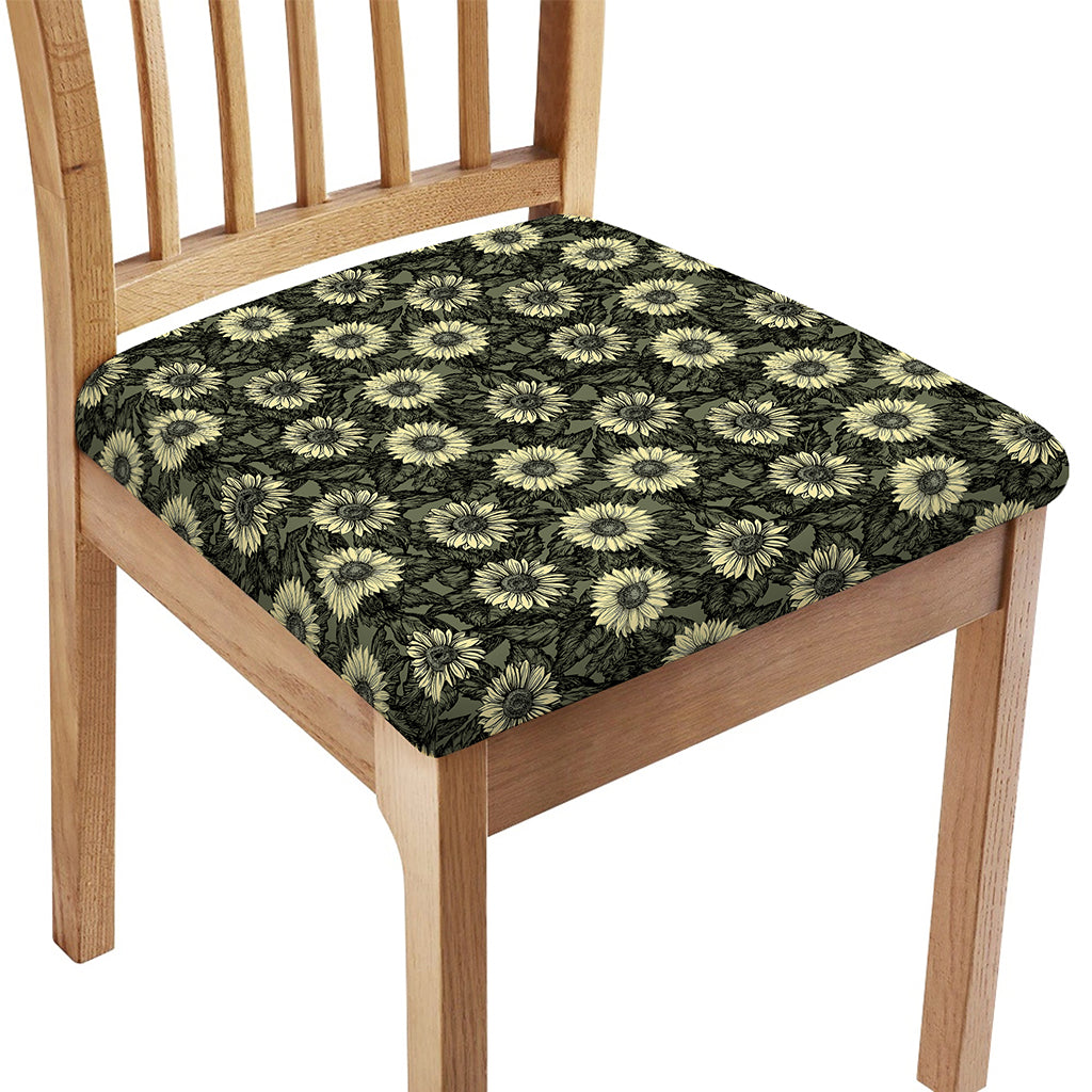 Dark Sunflower Pattern Print Chair Cushion Cover