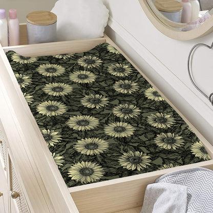 Dark Sunflower Pattern Print Changing Pad Cover