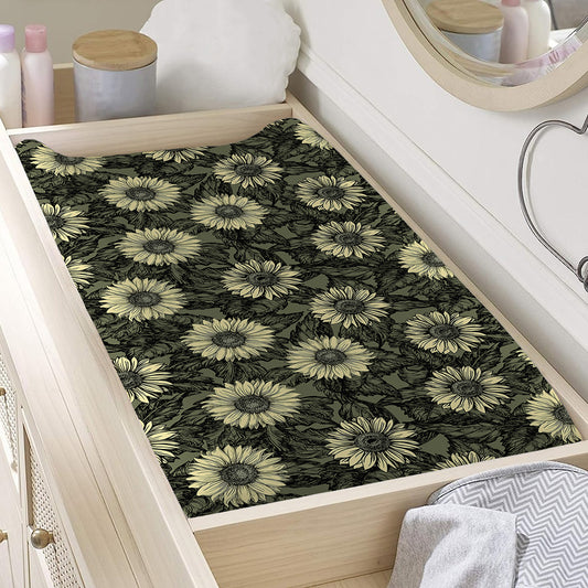 Dark Sunflower Pattern Print Changing Pad Cover