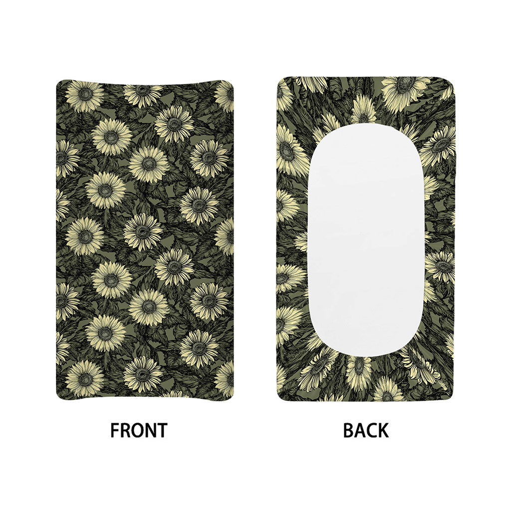 Dark Sunflower Pattern Print Changing Pad Cover