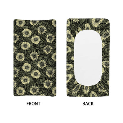 Dark Sunflower Pattern Print Changing Pad Cover