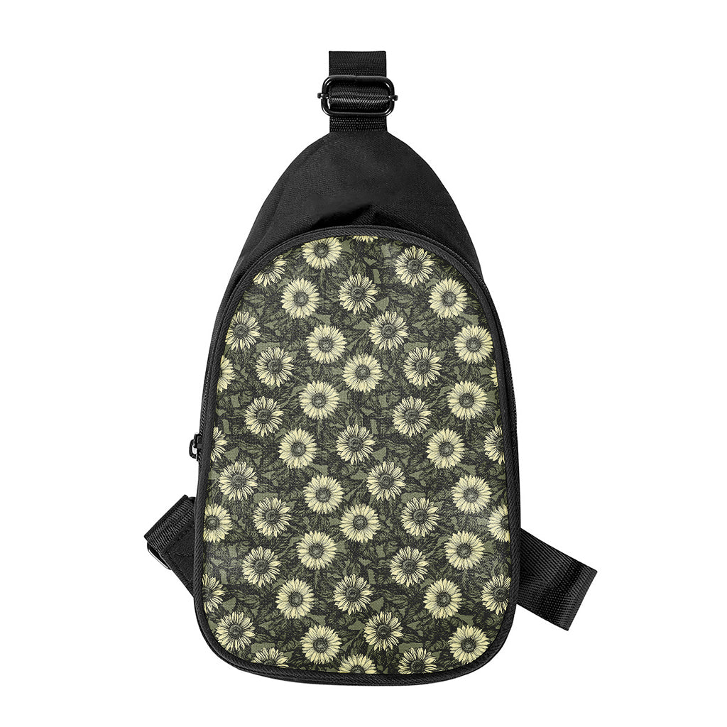 Dark Sunflower Pattern Print Chest Bag