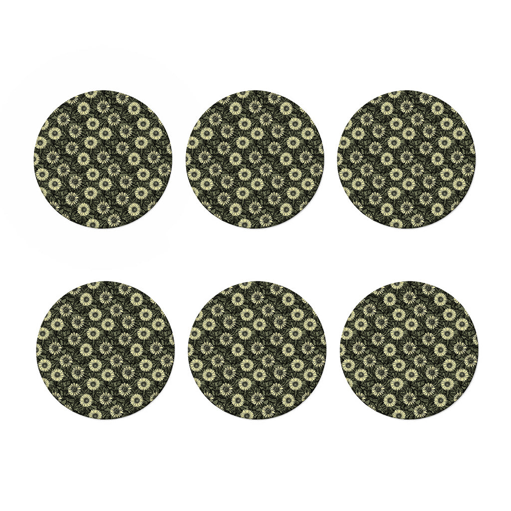 Dark Sunflower Pattern Print Coaster Set