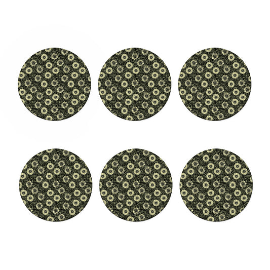 Dark Sunflower Pattern Print Coaster Set