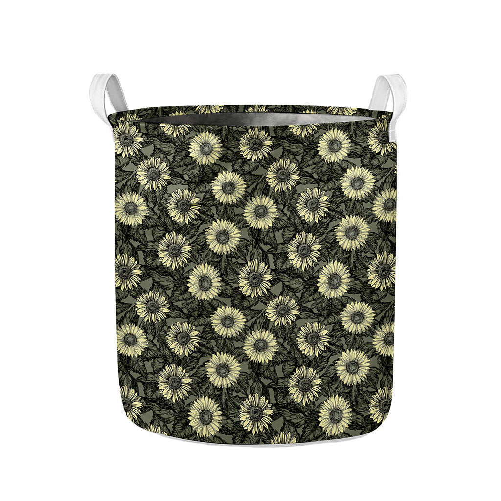 Dark Sunflower Pattern Print Collapsible Laundry Basket