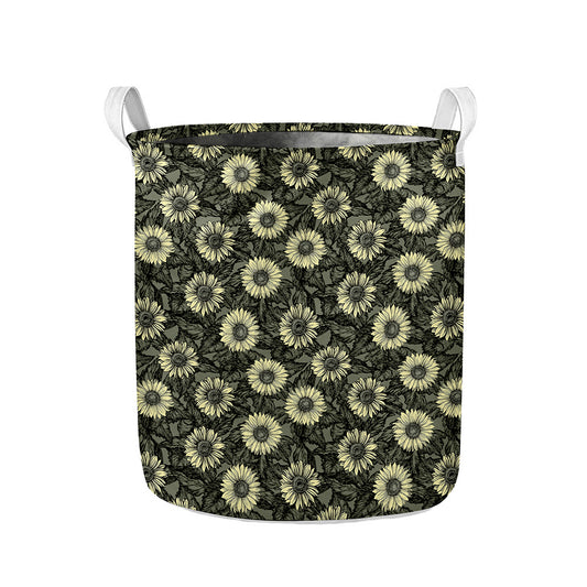 Dark Sunflower Pattern Print Collapsible Laundry Basket