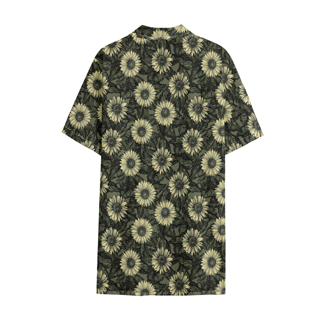 Dark Sunflower Pattern Print Cotton Hawaiian Shirt