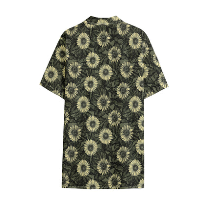 Dark Sunflower Pattern Print Cotton Hawaiian Shirt