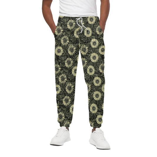 Dark Sunflower Pattern Print Cotton Pants