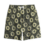 Dark Sunflower Pattern Print Cotton Shorts
