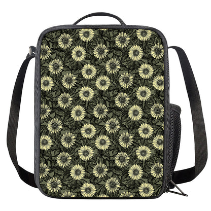 Dark Sunflower Pattern Print Crossbody Lunch Bag
