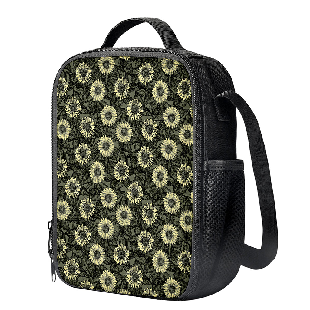 Dark Sunflower Pattern Print Crossbody Lunch Bag