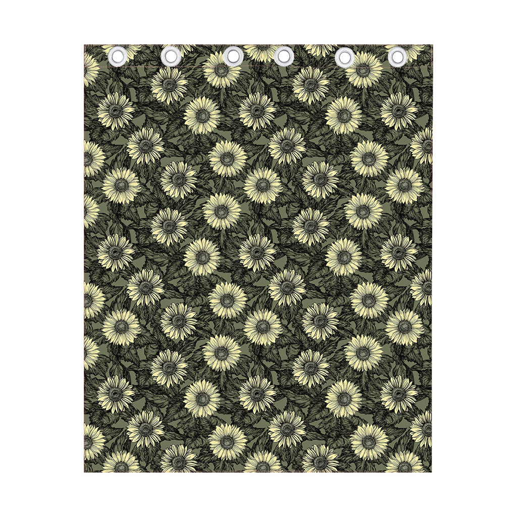 Dark Sunflower Pattern Print Curtain