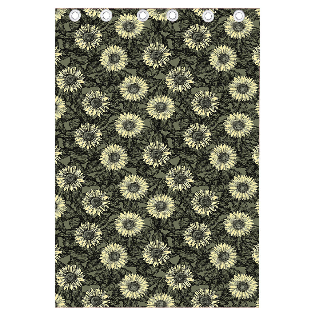 Dark Sunflower Pattern Print Curtain