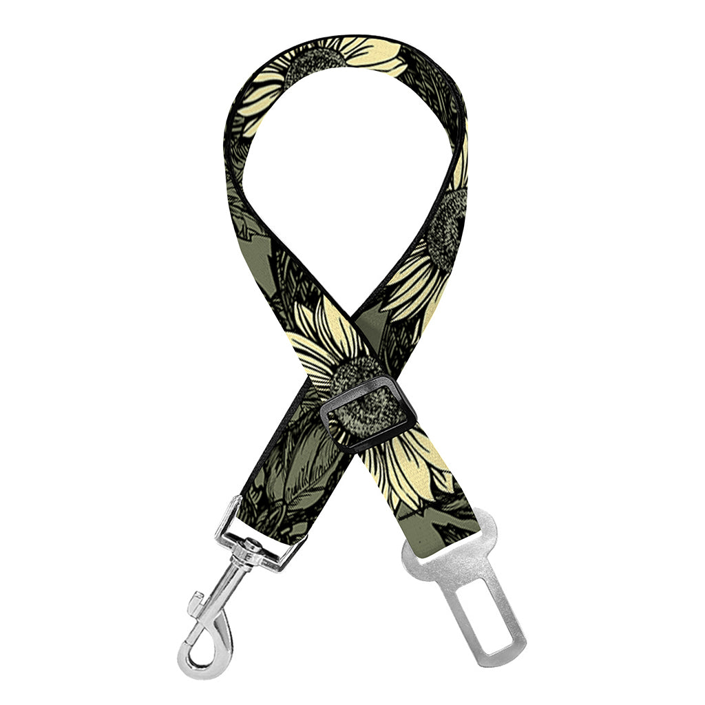 Dark Sunflower Pattern Print Dog Seat Belt