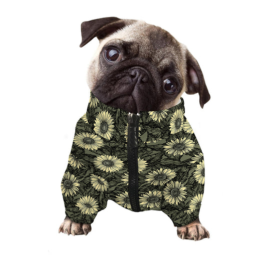 Dark Sunflower Pattern Print Dog Zip Up Jacket