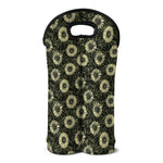 Dark Sunflower Pattern Print Double Neoprene Wine Tote