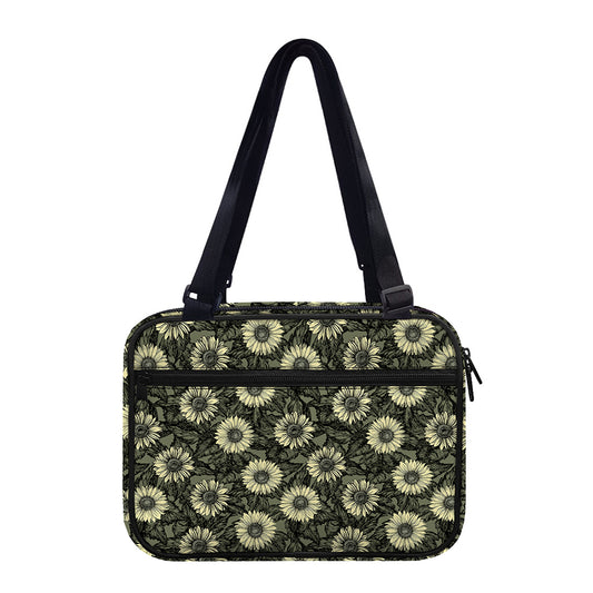 Dark Sunflower Pattern Print Double Strap Bible Bag