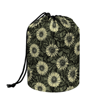 Dark Sunflower Pattern Print Drawstring Makeup Bag