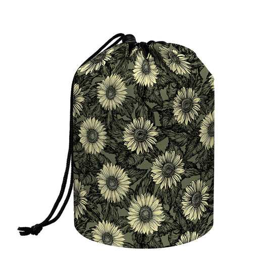 Dark Sunflower Pattern Print Drawstring Makeup Bag