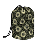 Dark Sunflower Pattern Print Drawstring Makeup Bag