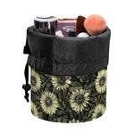 Dark Sunflower Pattern Print Drawstring Makeup Bag