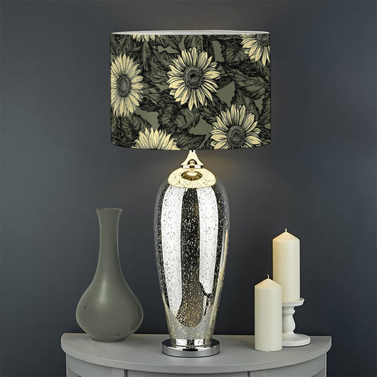 Dark Sunflower Pattern Print Drum Lamp Shade