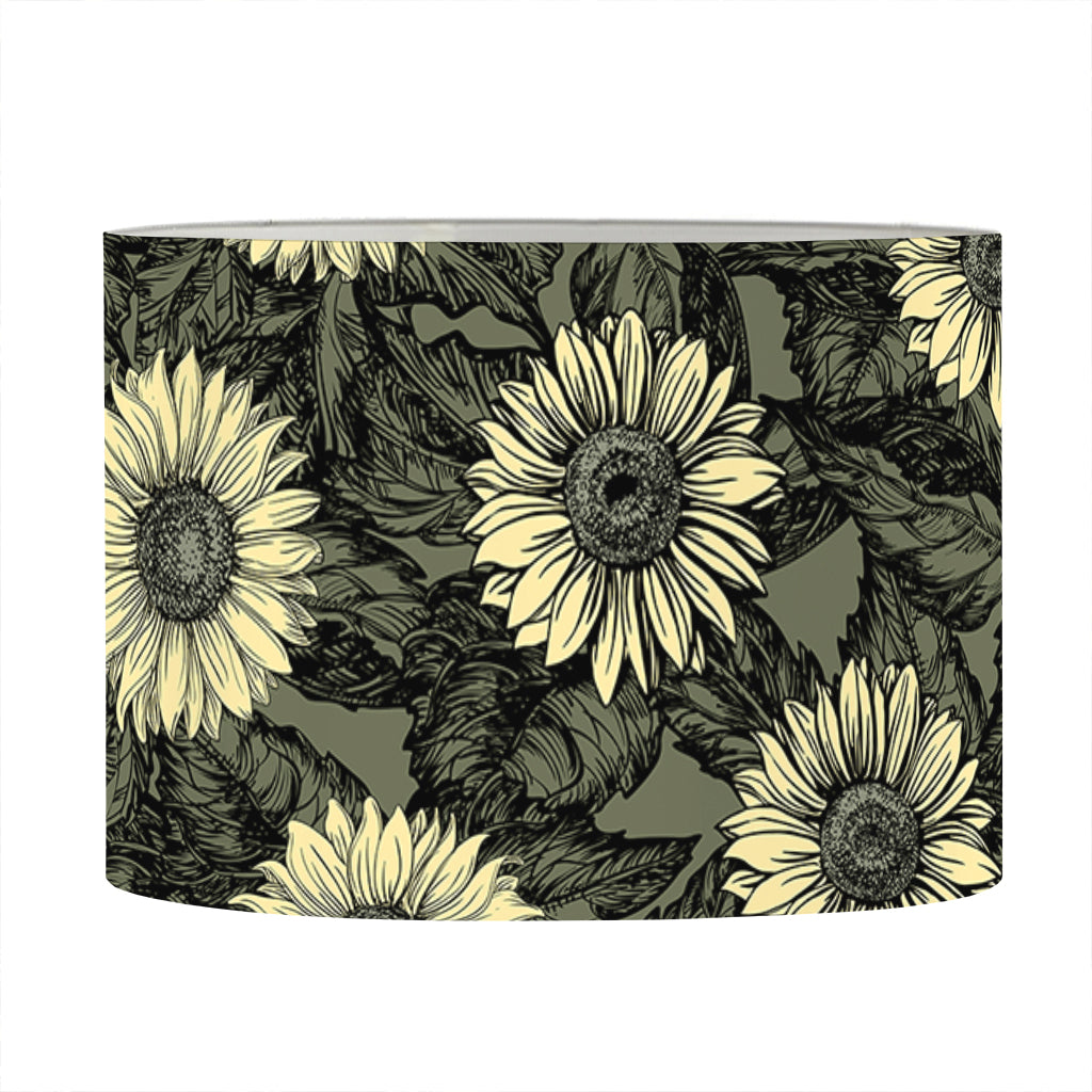 Dark Sunflower Pattern Print Drum Lamp Shade