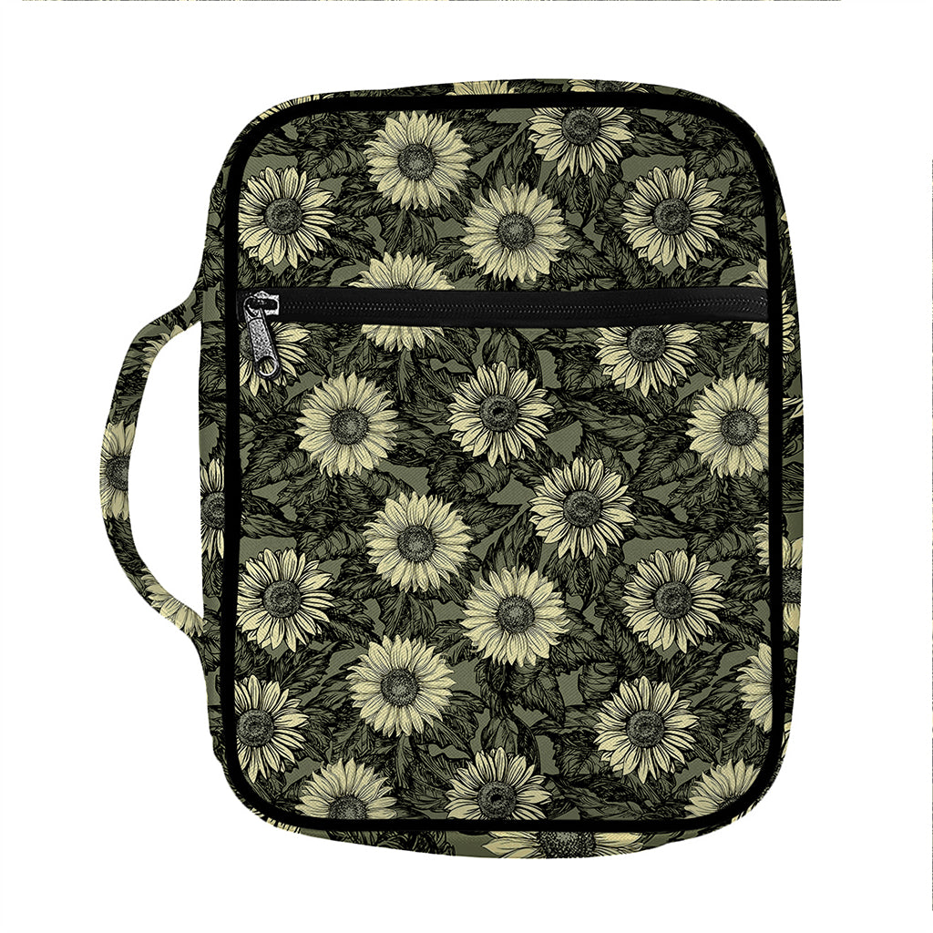 Dark Sunflower Pattern Print Front Pocket Bible Bag