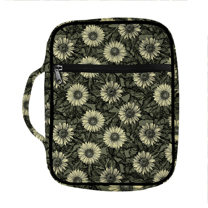 Dark Sunflower Pattern Print Front Pocket Bible Bag