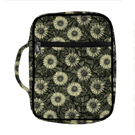 Dark Sunflower Pattern Print Front Pocket Bible Bag