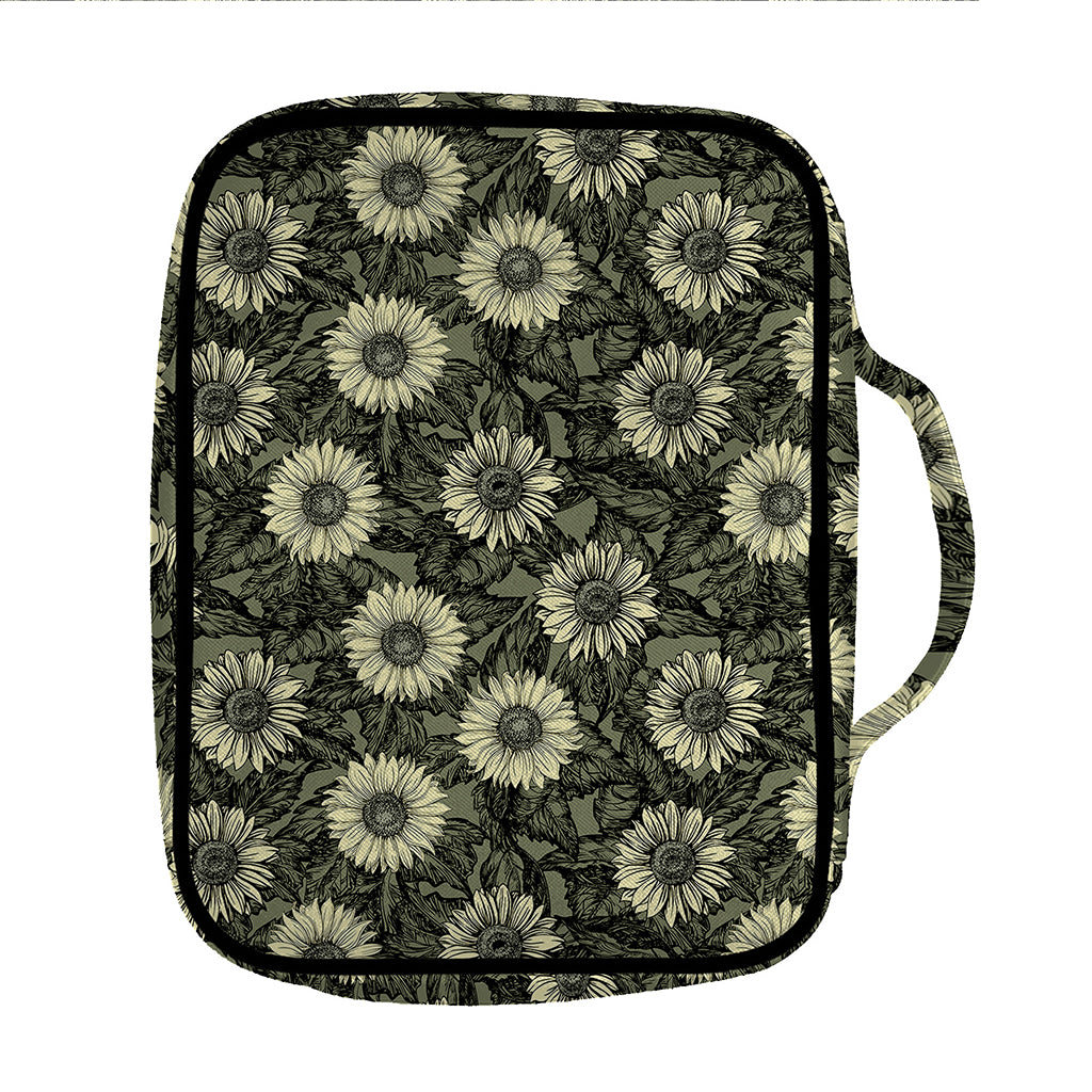 Dark Sunflower Pattern Print Front Pocket Bible Bag