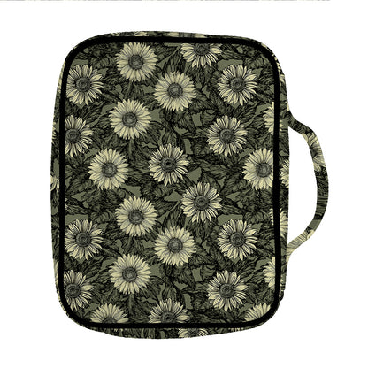 Dark Sunflower Pattern Print Front Pocket Bible Bag