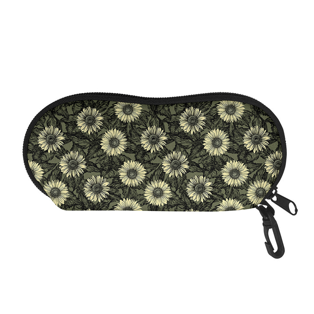 Dark Sunflower Pattern Print Glasses Case