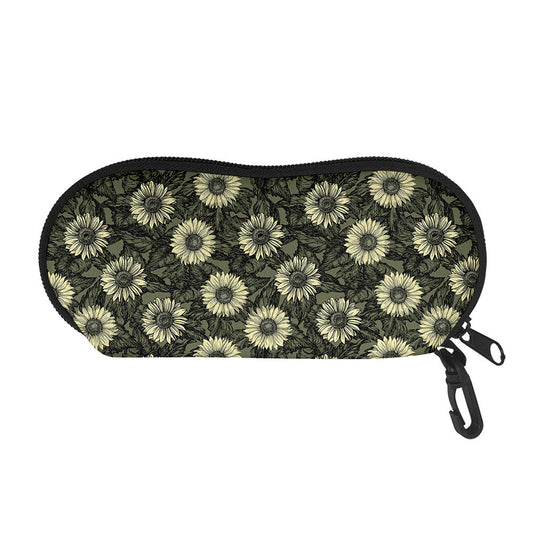 Dark Sunflower Pattern Print Glasses Case