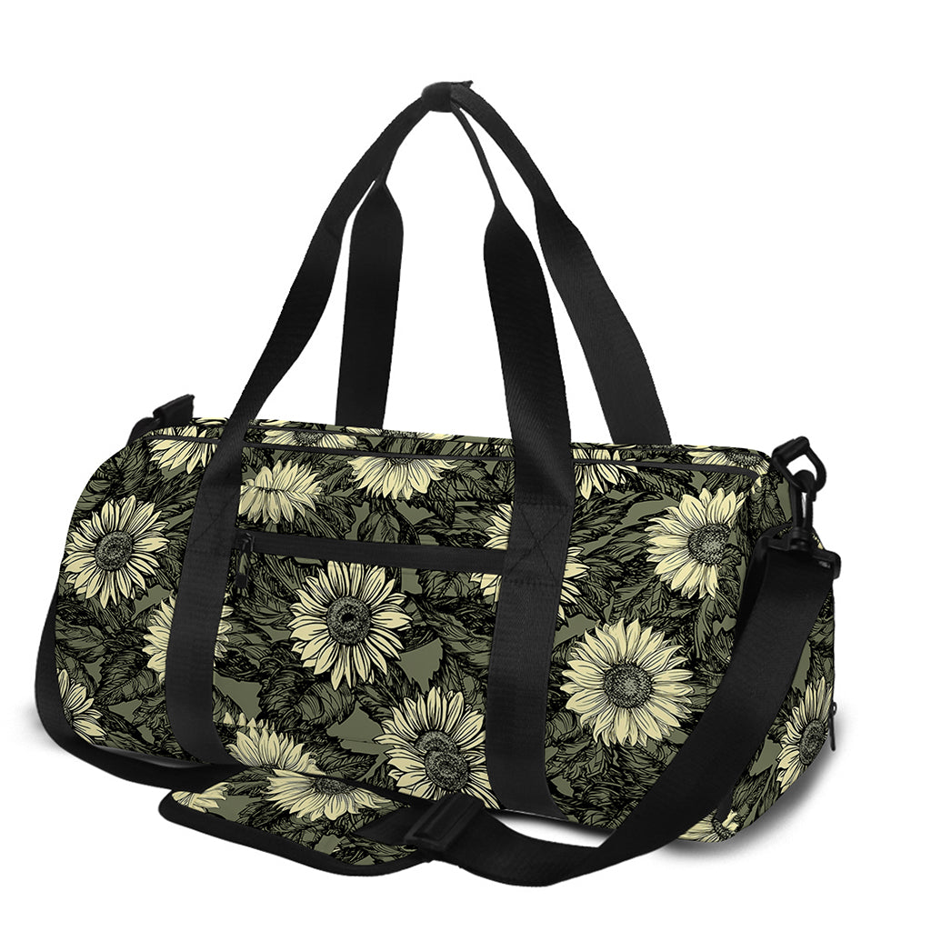 Dark Sunflower Pattern Print Gym Bag
