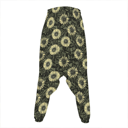Dark Sunflower Pattern Print Hammer Pants